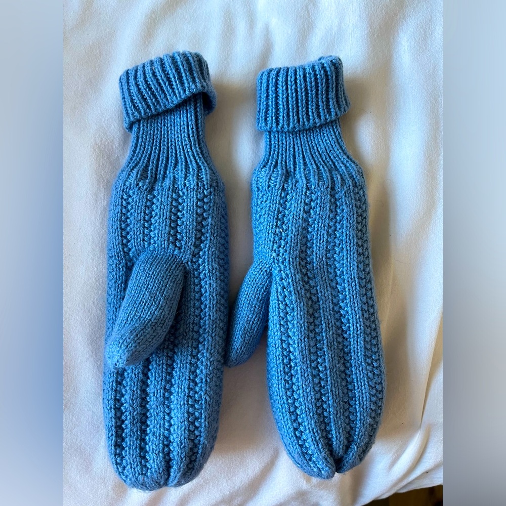 New blue knit mittens